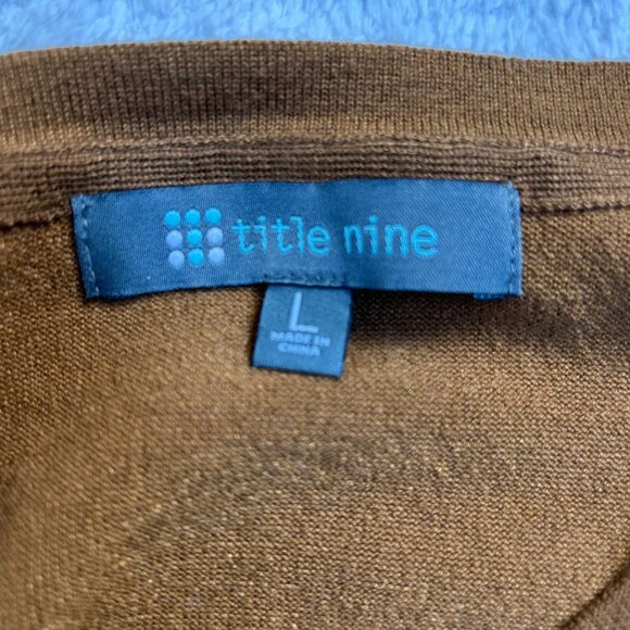 Title Nine Womens Striped Sleeve Crew Neck Top Large Brown Stretch Pocket Casual - Picture 3 of 7